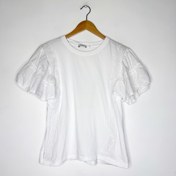 Sandro Paris White Eyelet Sleeve Women's Top Short Sleeve Size 10 - Picture 1 of 7